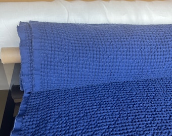 88" Extra Wide Waffle Linen Cotton Fabric: Blue Sapphire BGO137