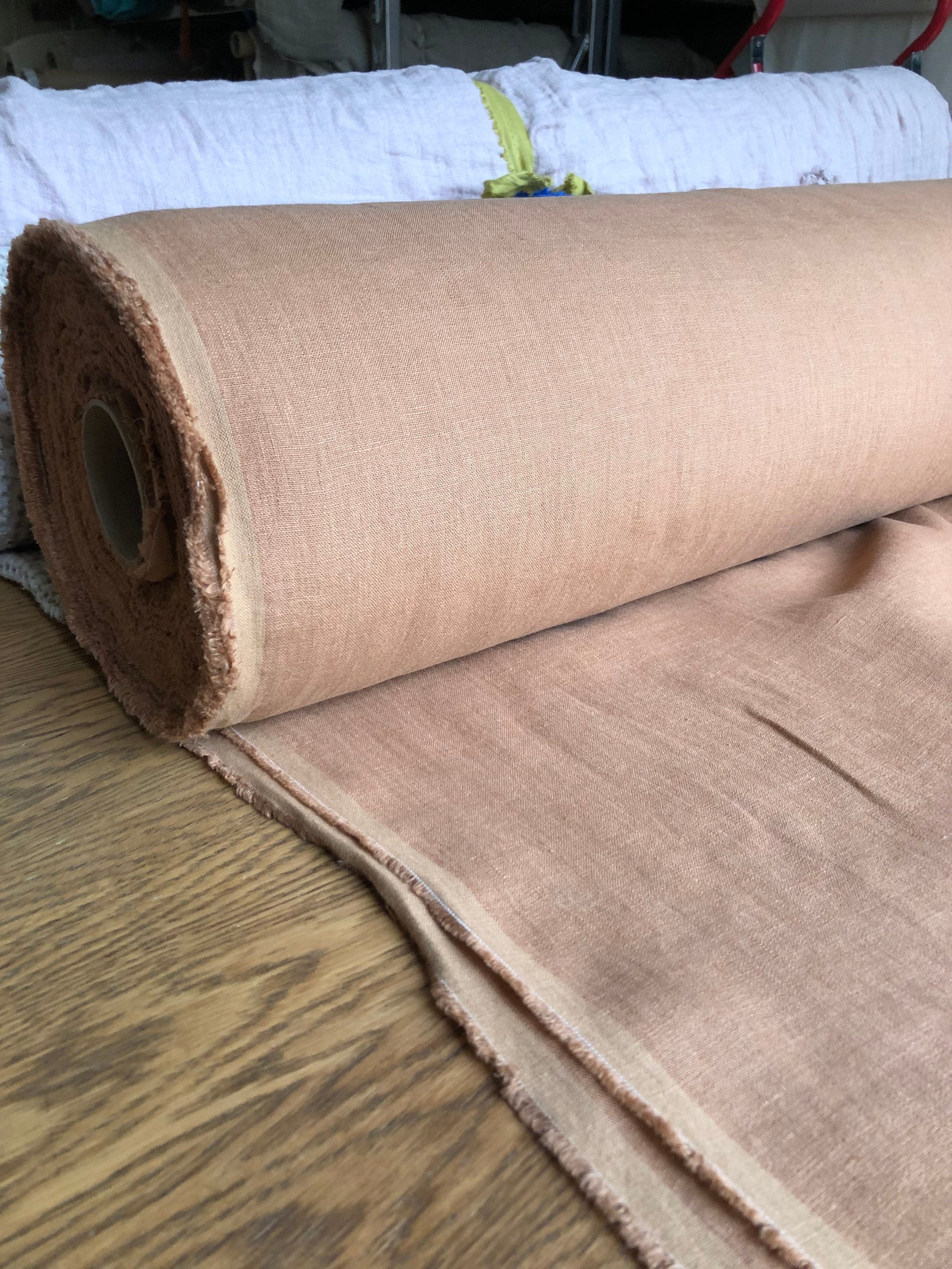 100 % EXTRA wide natural LINEN fabric BGO27soft DUSTY_OCHRE ,195 g/250cm width fabric by the metre, bedding