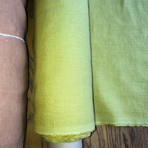 100 % EXTRA Wide Natural LINEN Fabric BGO27 Yellowgreen ,195 G/250cm ...