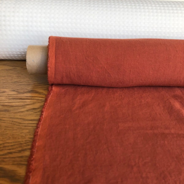 100 % EXTRA wide natural LINEN fabric BGO27soft Brick ,195 g/250cm width fabric by the metre, bedding