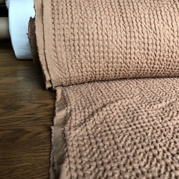 88" Extra Wide Waffle Linen Cotton Fabric: Dusty Ochre BGO137
