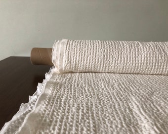 Waffle Linen Cotton Fabric: Natural White, Extra Wide 88"