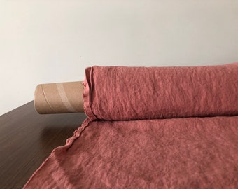100 % EXTRA wide natural LINEN fabric BGO27soft Coral  ,195 g/250cm width fabric by the metre, bedding