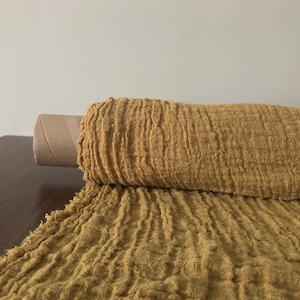 BGO6 Mustard 100 % Natural LINEN fabric linen scarf, 140cm width fabric by the metre, for sewing, linen top fabric by the yard, linen