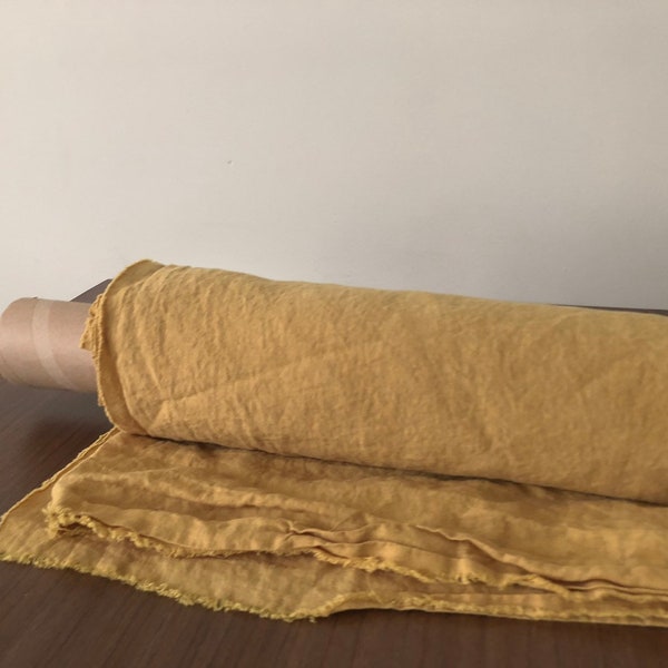 100 % EXTRA wide natural LINEN fabric BGO27soft mustard  ,195 g/250cm width fabric by the metre, bedding