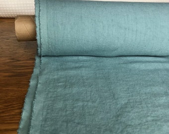 Tessuto BGO41 verde acqua 100 % LINEN naturale, tessuto di 260 g/145 cm di larghezza per il metro, lino da letto, copriletto, tessuto superiore da cucito tagliato a misura