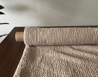 Extra Wide Waffle Linen Cotton Fabric: Creamy Natural Weave