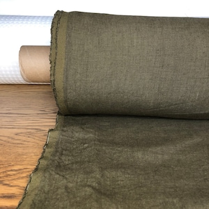 Extra Wide Olive Green Linen Fabric: Softened Bedding & Sewing Material
