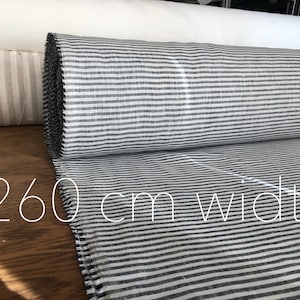 Small Striped 100 % EXTRA wide LINEN fabric BGO205_BLACK not softened, 260 cm width fabric by the metre, bedding linen, bedspread, sewing, l