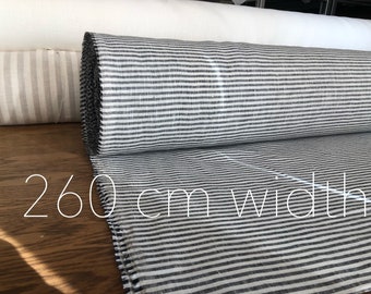 Small Striped 100 % EXTRA wide LINEN fabric BGO205_BLACK not softened, 260 cm width fabric by the metre, bedding linen, bedspread, sewing, l