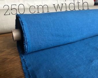 100 % EXTRA wide natural LINEN fabric BGO27soft marine blue ,195 g/250cm width fabric by the metre, bedding