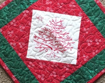 Tannenbaum Redwork Quilt Pillow Cover