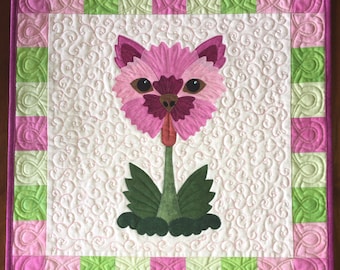 Dianthus Doggie Quilt Helene Knott artist original,made especially for Story Quilts 18" square