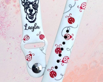 Ladybugs - Themed Engraved Apple Watch Bands - Silicone and Engraved  38mm 40mm 41mm 42mm 44mm 45mm S/M M/L Series 1-7