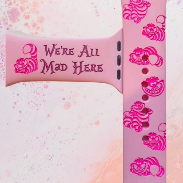 Cheshire Cat - Themed Engraved Apple Watch Bands - Silicone and Engraved  38mm 40mm 41mm 42mm 44mm 45mm S/M M/L Series 1-7