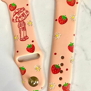 Strawberry Shortcake -  Themed Engraved Apple Watch Bands - Silicone and Engraved 38mm 40mm 41mm 42mm 44mm 45mm S/M M/L Series 1-7