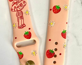 Strawberry Shortcake -  Themed Engraved Apple Watch Bands - Silicone and Engraved 38mm 40mm 41mm 42mm 44mm 45mm S/M M/L Series 1-7