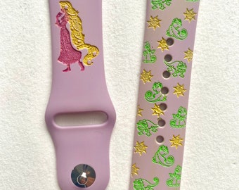 Rapunzel  - Themed Engraved Apple Watch Bands - Silicone and Engraved 38mm 40mm 41mm 42mm 44mm 45mm S/M M/L Series 1-7