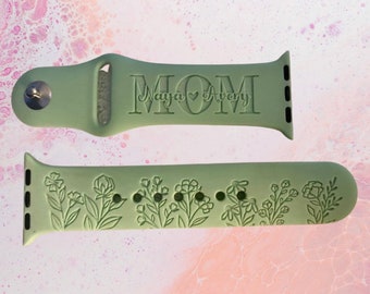 Personalized Mom Band - Themed Engraved Apple Watch Bands - Silicone and Engraved  38mm 40mm 41mm 42mm 44mm 45mm S/M M/L Series 1-7