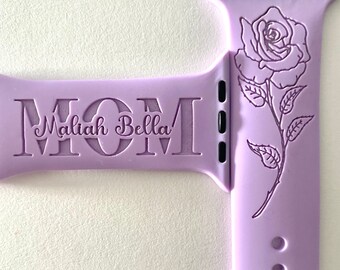 Personalized Mom Band 2 - Themed Engraved Apple Watch Bands - Silicone and Engraved  38mm 40mm 41mm 42mm 44mm 45mm S/M M/L Series 1-7