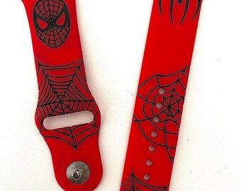 Spider-Man - Themed Engraved Apple Watch Bands - Silicone and Engraved  38mm 40mm 41mm 42mm 44mm 45mm S/M M/L Series 1-7