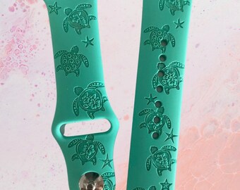 Turtles - Themed Engraved Apple Watch Bands - Silicone and Engraved 38mm 40mm 41mm 42mm 44mm 45mm S/M M/L Series 1-7