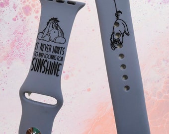 Sunshine Eeyore - Themed Engraved Apple Watch Bands - Silicone and Engraved  38mm 40mm 41mm 42mm 44mm 45mm S/M M/L Series 1-7