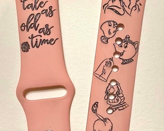 Beauty & The Beast  -  Themed Engraved Apple Watch Bands - Silicone and Engraved 38mm 40mm 41mm 42mm 44mm 45mm S/M M/L Series 1-7