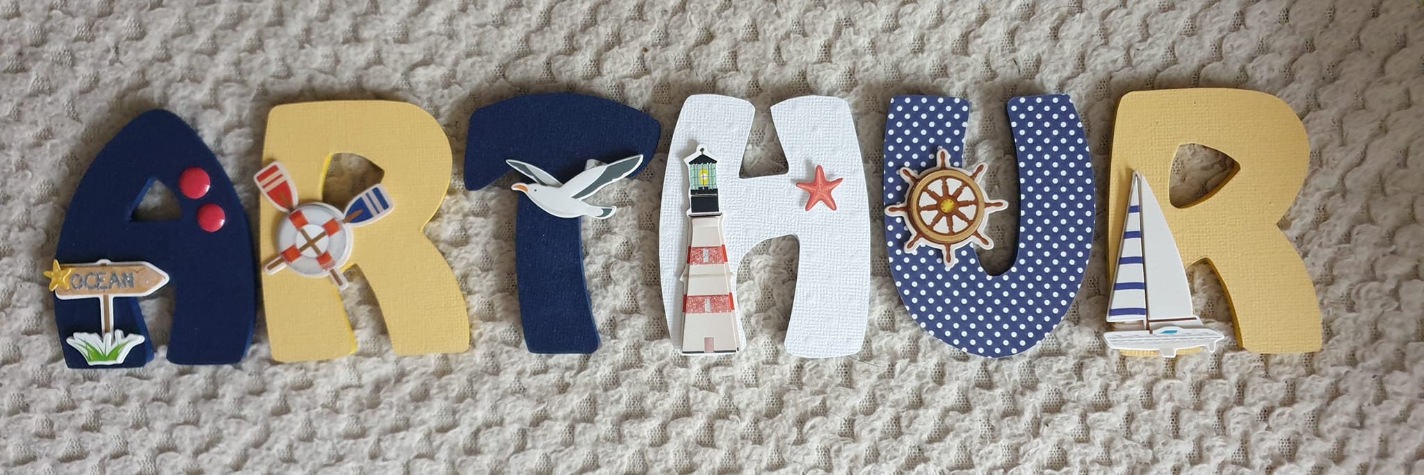 Prenom Enfant Lettre en Bois 8cm - Thématique Mer