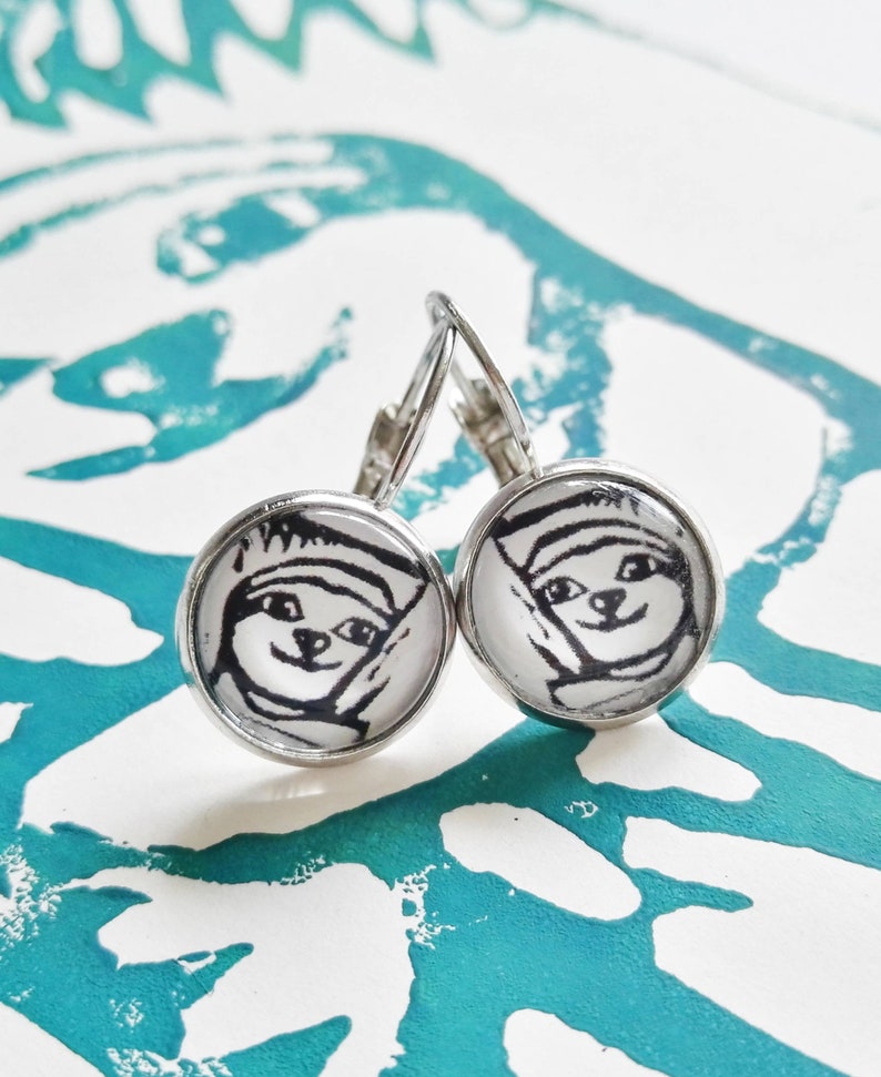 Sloth earrings handmade jewelry, Sloth gift for her, Silver earrings with sloth print, Sloth earrings, Funny sloth earrings, sloth lover image 1