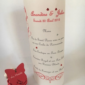 Menus photophore de mariage laçage rouge