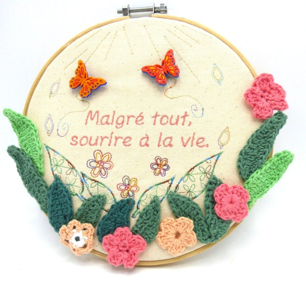 Tableau inspirant, broderie et crochet, tambour brodé