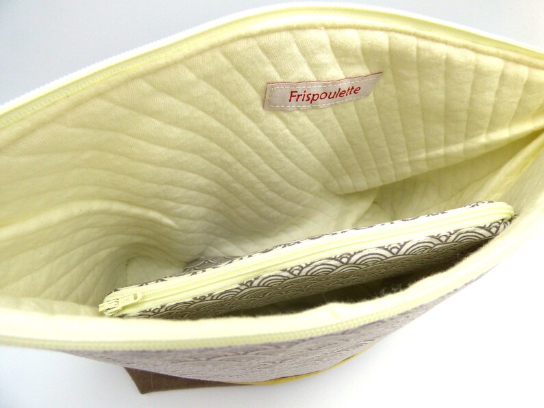 Maxi-toilet and Japanese cotton and suede pouch High-capacity quilted kit