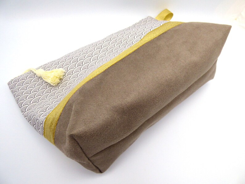 Maxi-toilet and Japanese cotton and suede pouch High-capacity quilted kit