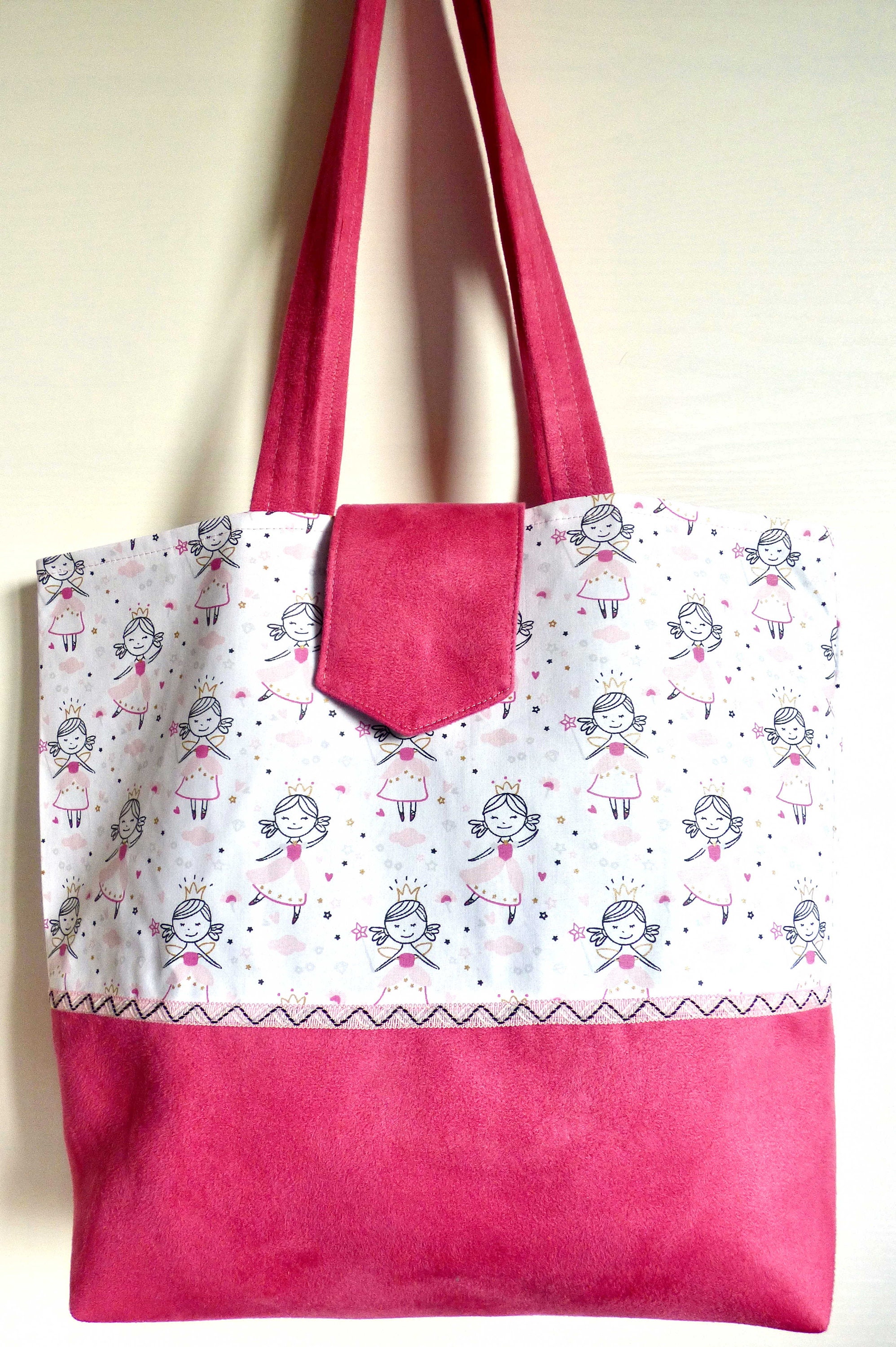 Princess Pattern Tote Bag, Pink and White Tote Bag, Shopping