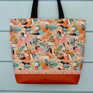 Grand sac cabas en coton, imprimé femmes, sac de cours, sac de week-end, sac shopping fourre-tout