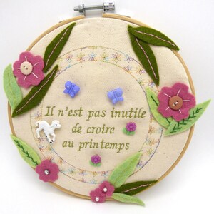 Felt and embroidery painting, spring painting, embroidered drum