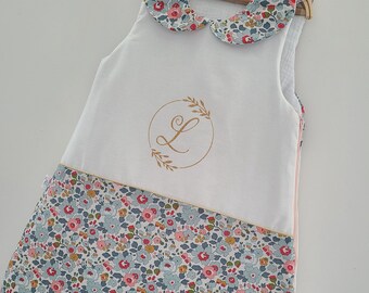 Personalized winter sleeping bag 6-24 months, Peter Pan collar and liberty Betsy porcelain