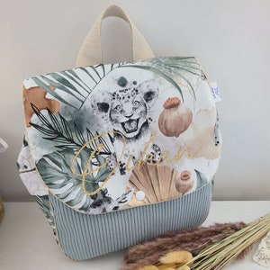 Cartable sac à dos personnalisable velours vert, thème jungle