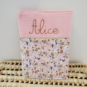 Health record cover in floral cotton and double gauze, customizable with first name