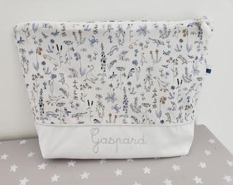 Trousse de toilette personnalisée prénom liberty Theo blue dust