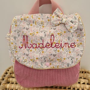Sac à dos pour entrée en maternelle / crèche personnalisé, coton floral rose et or