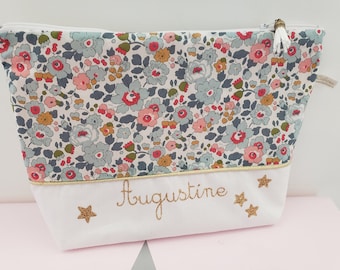 Trousse de toilette personnalisée prénom liberty Betsy porcelaine