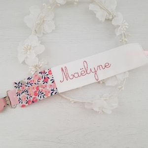 Liberty Wiltshire pacifier clip with sweet peas personalized