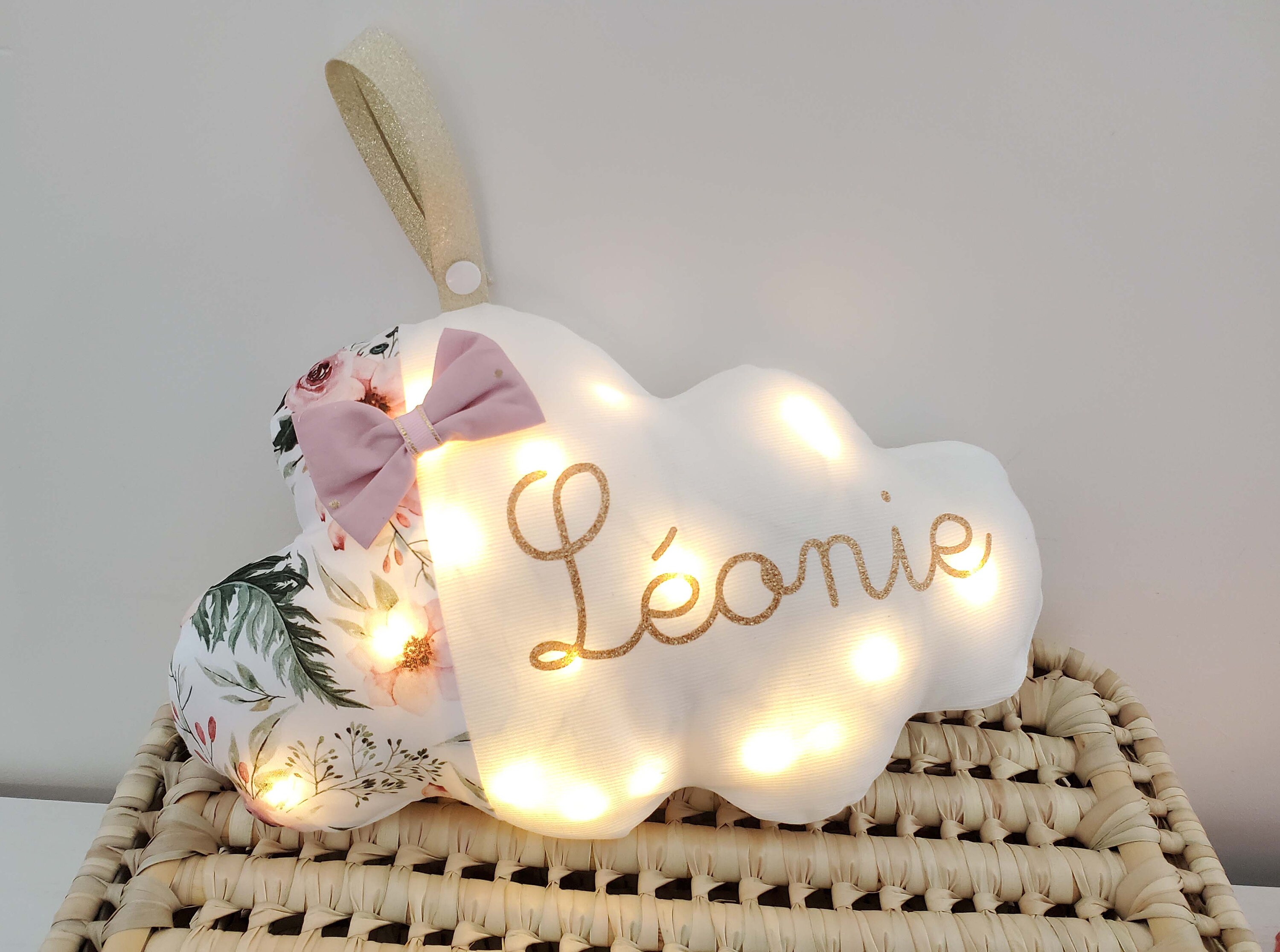 Veilleuse Led Nuage Personnalisable en Magnifique Coton Floral