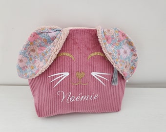 Personalized rabbit toiletry bag first name in velvet and liberty Meadow song