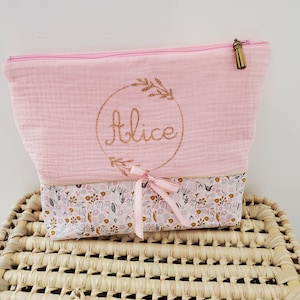 Personalized toiletry bag, pretty floral cotton and double gauze