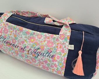 Bolso de bolos (bolso de fin de semana) con estampado de cupcakes Liberty Betsy/azul marino acolchado, personalizado