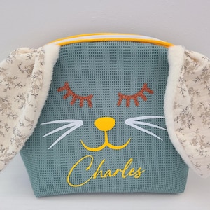 Personalized toiletry bag in double gauze and floral honeycomb