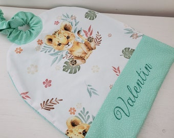 Grande serviette élastiquée et personnalisée pour maternelle, coton petit lion et éponge